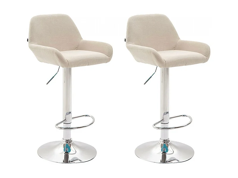 2er Set Barhocker - Stoff & Metall in Chromoptik - creme - Braga