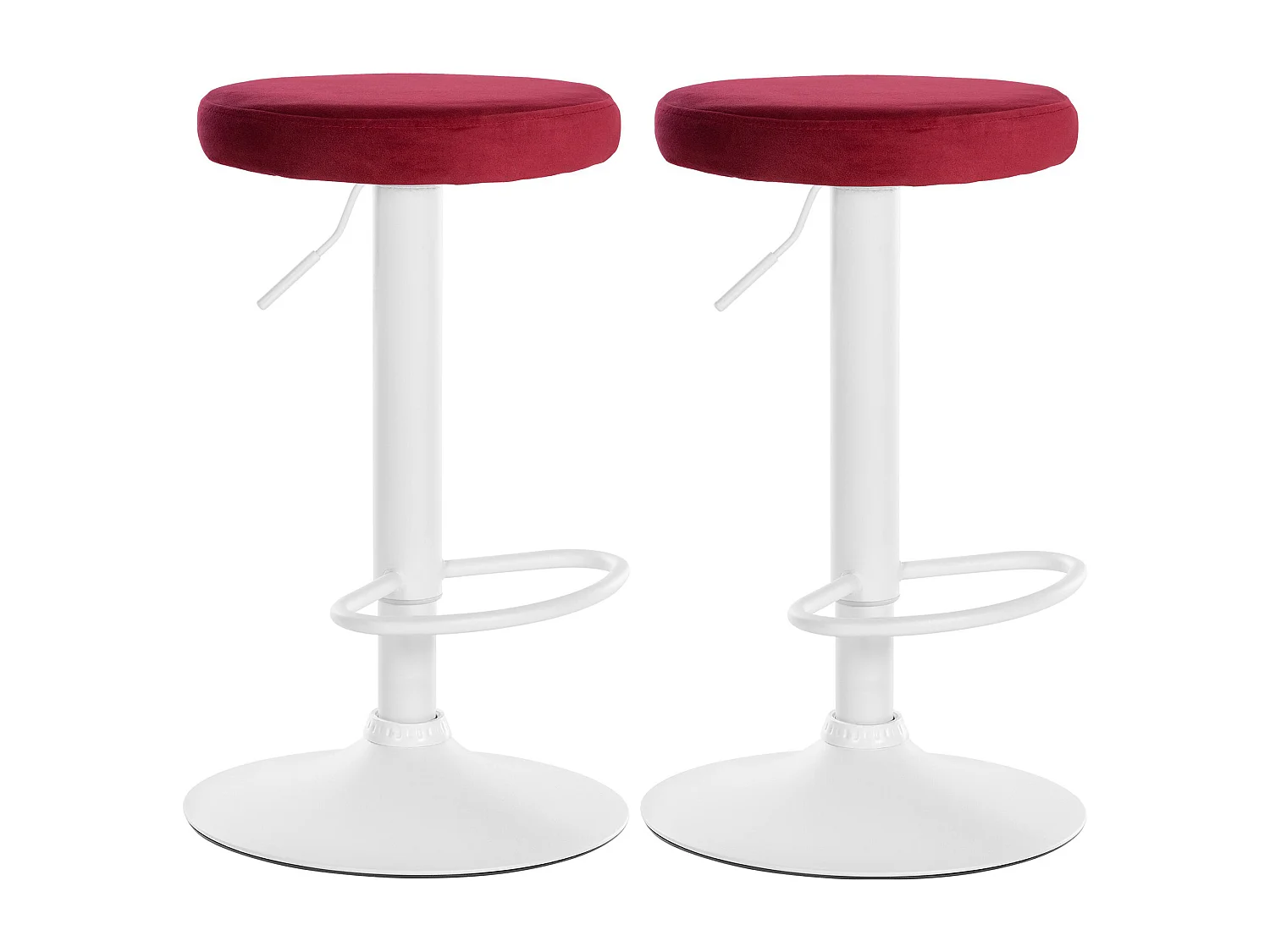 Lot de 2  Tabouret de bar - Velours & Métal blanc mat - Rouge - Ponte
