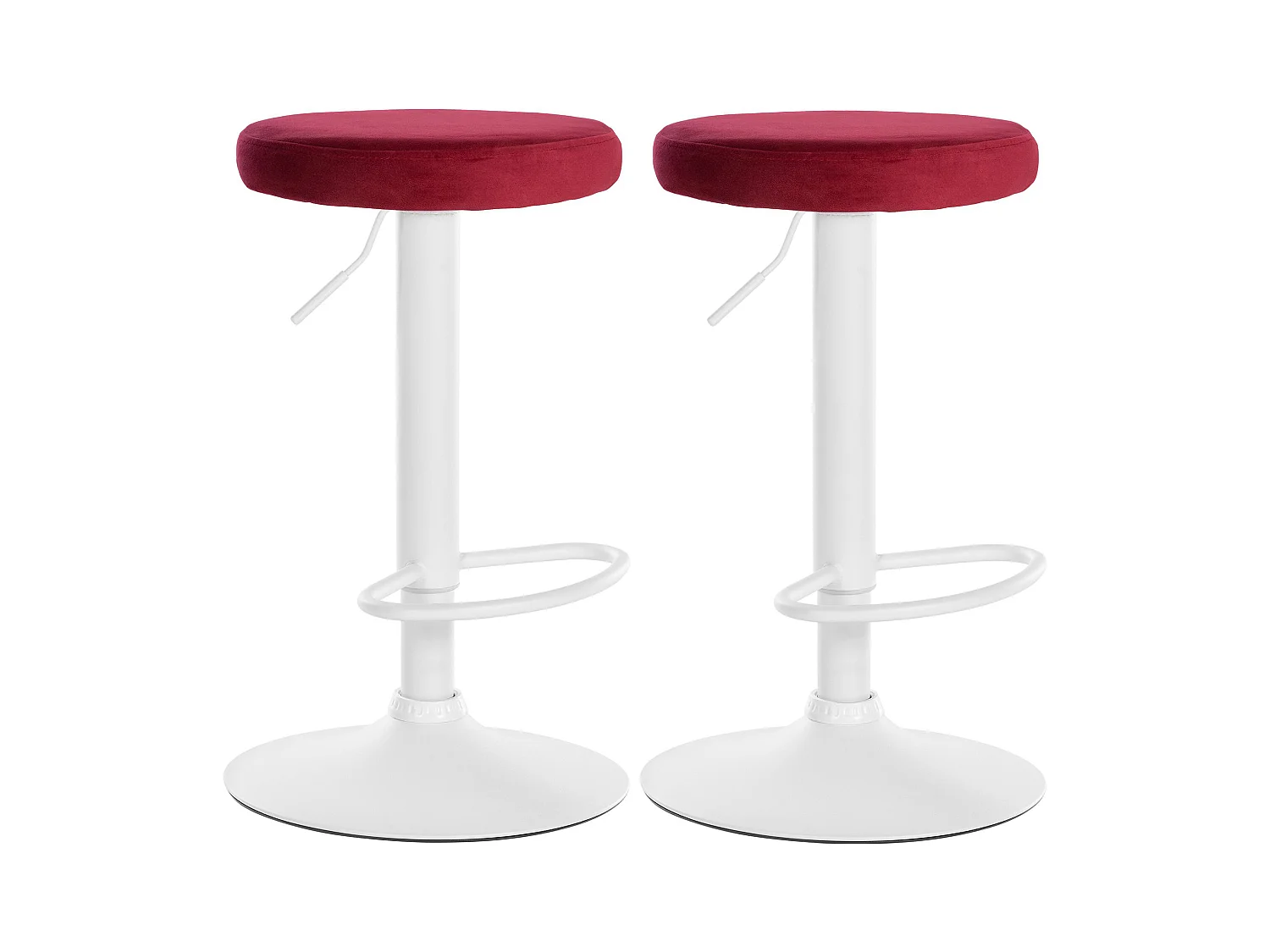 Lot de 2  Tabouret de bar - Velours & Métal blanc mat - Rouge - Ponte