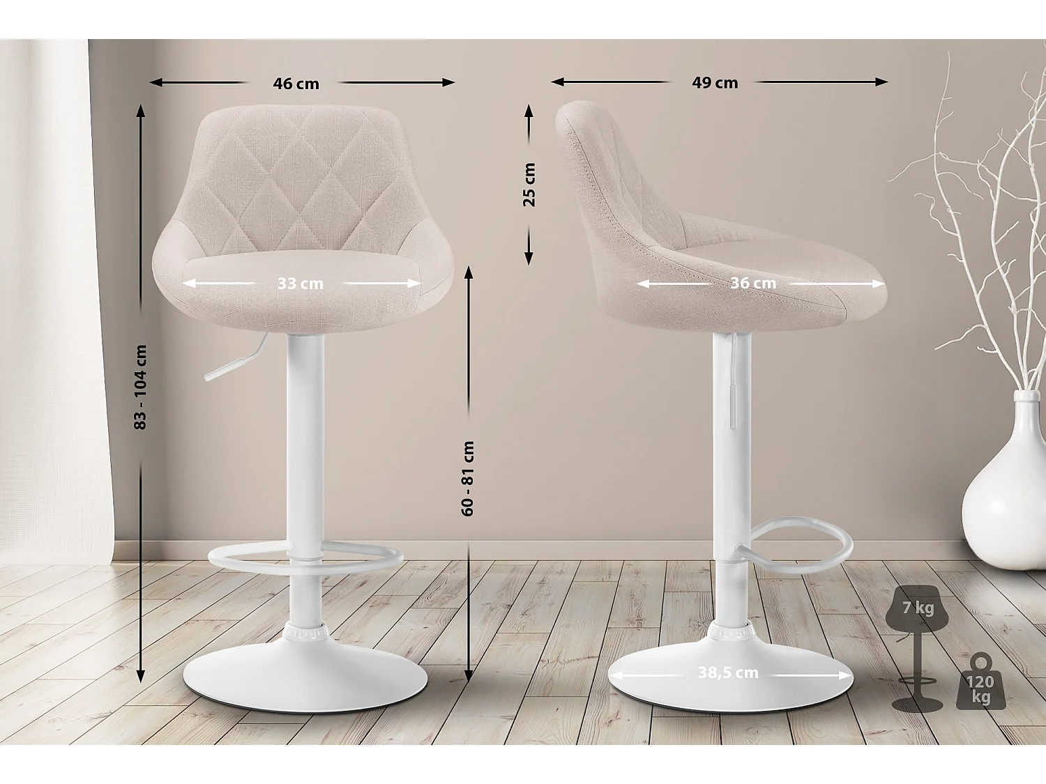 Barkruk - Stof & wit - creme - Lazio