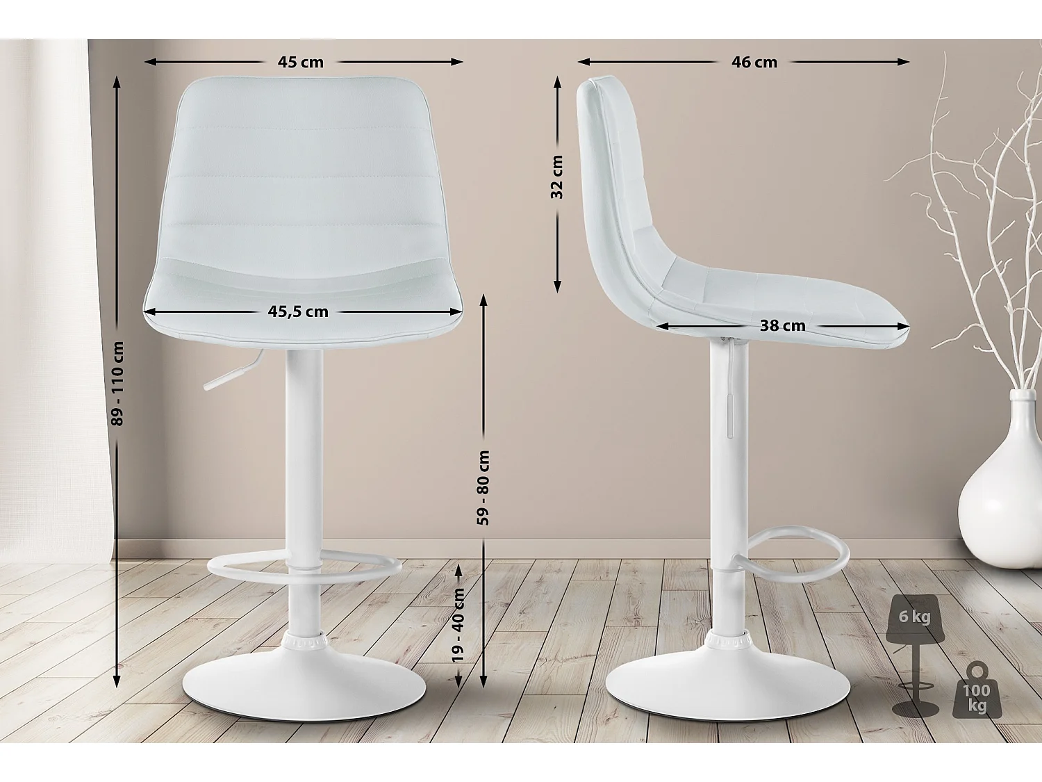 Barkruk - Kunstleer (PVC) & wit - wit - Lex