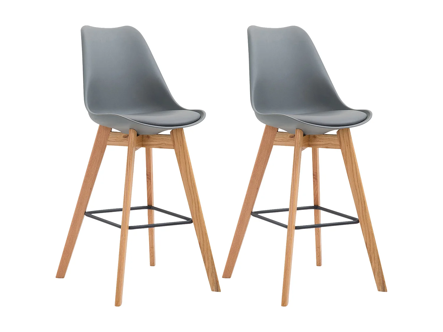 Lot de 2  Tabouret de bar - Plastique & Bois - Gris - Metz
