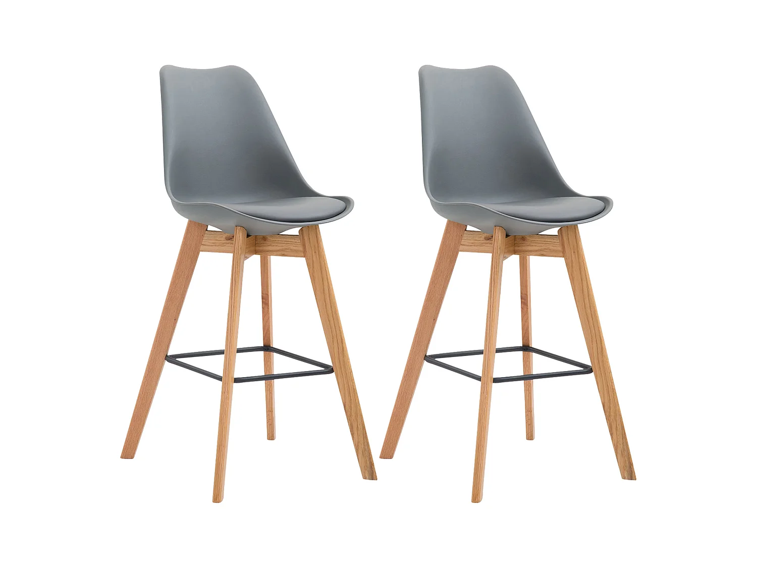 Lot de 2  Tabouret de bar - Plastique & Bois - Gris - Metz