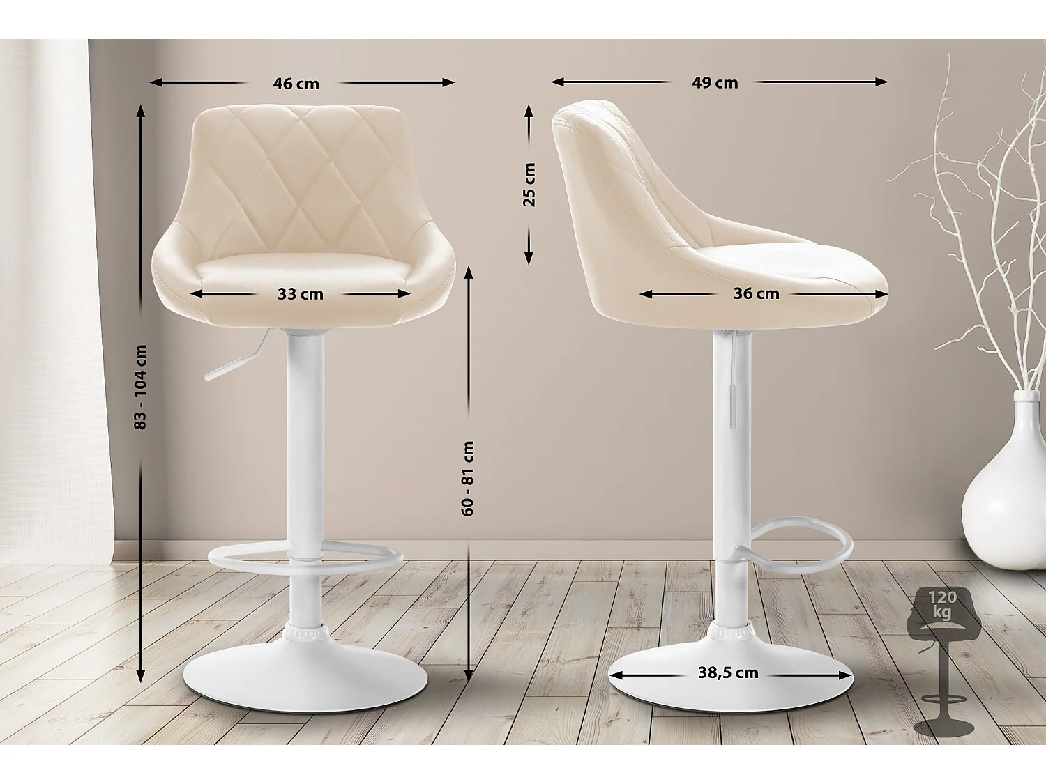 Barhocker - Kunstleder & weiß - creme - Lazio