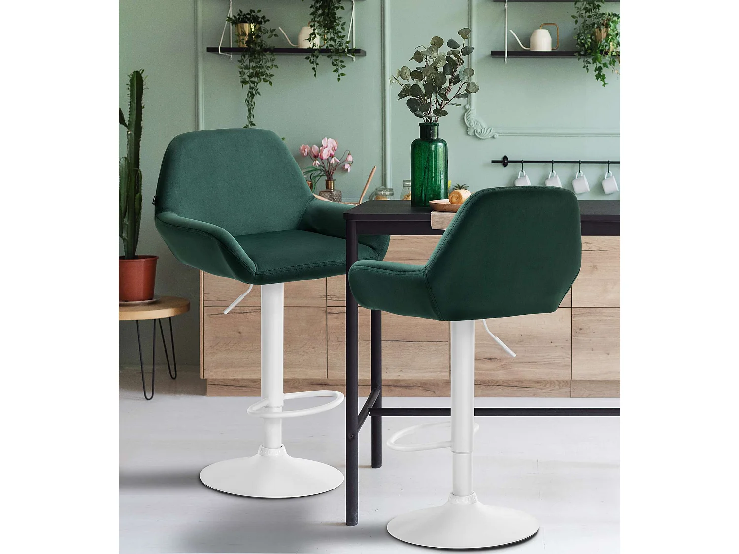 Tabouret de bar - Velours & Blanc - Vert foncé - Braga