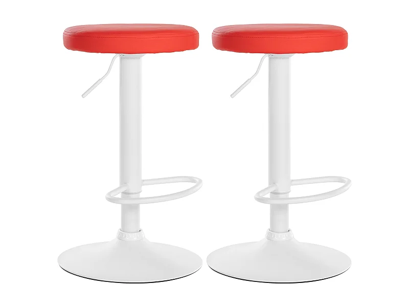 Lot de 2  Tabouret de bar - Similicuir & Métal blanc mat - Rouge - Ponte