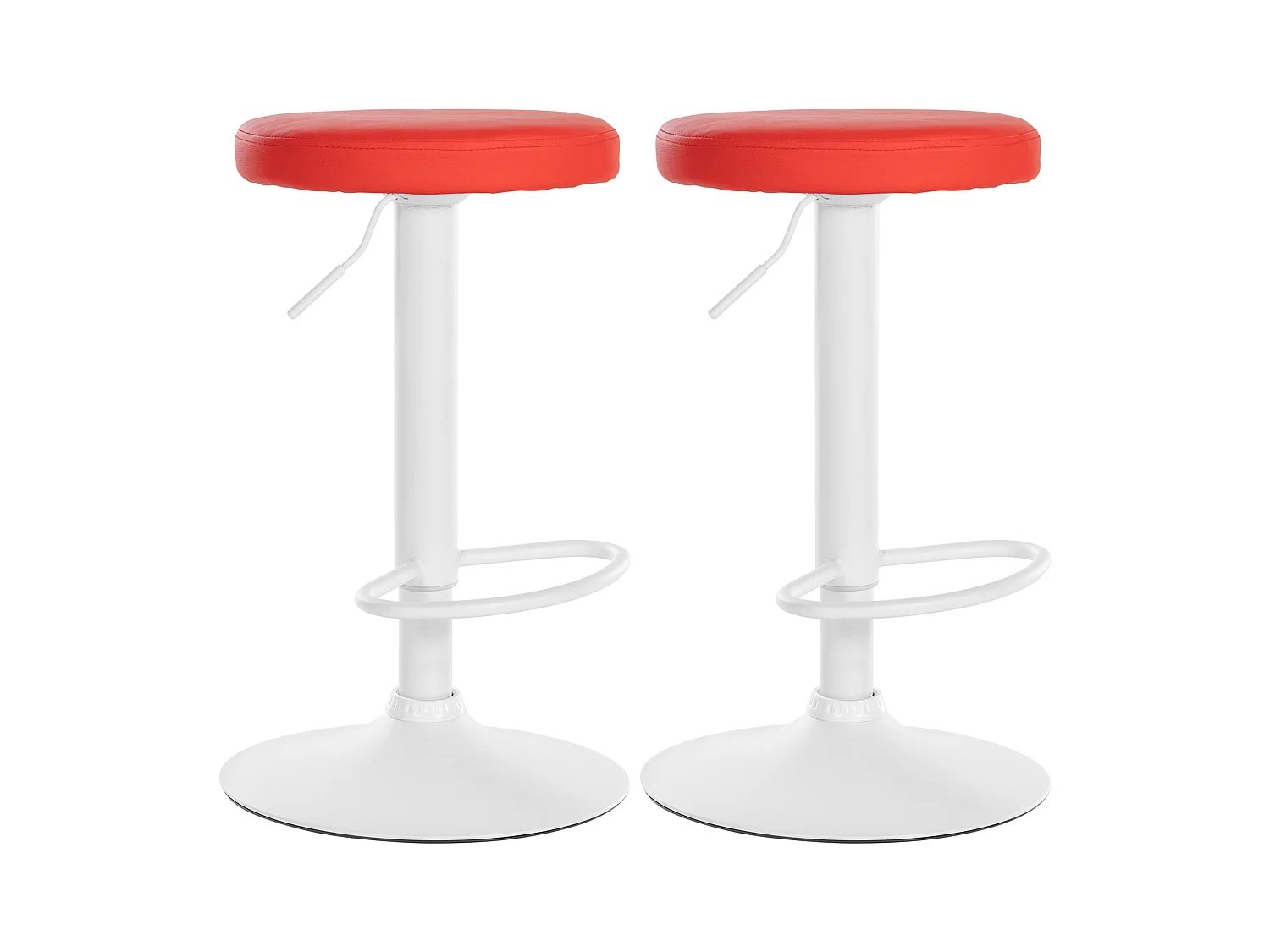 Lot de 2  Tabouret de bar - Similicuir & Métal blanc mat - Rouge - Ponte
