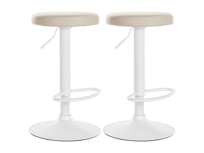 Lot de 2  Tabouret de bar - Similicuir & Métal blanc mat - Crème - Ponte