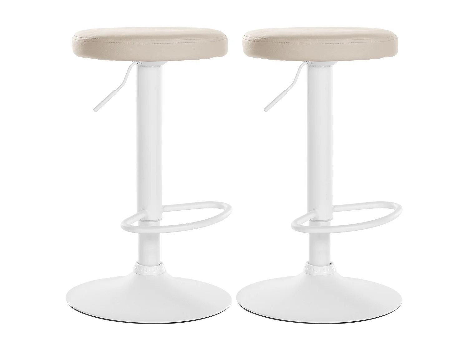 Lot de 2  Tabouret de bar - Similicuir & Métal blanc mat - Crème - Ponte