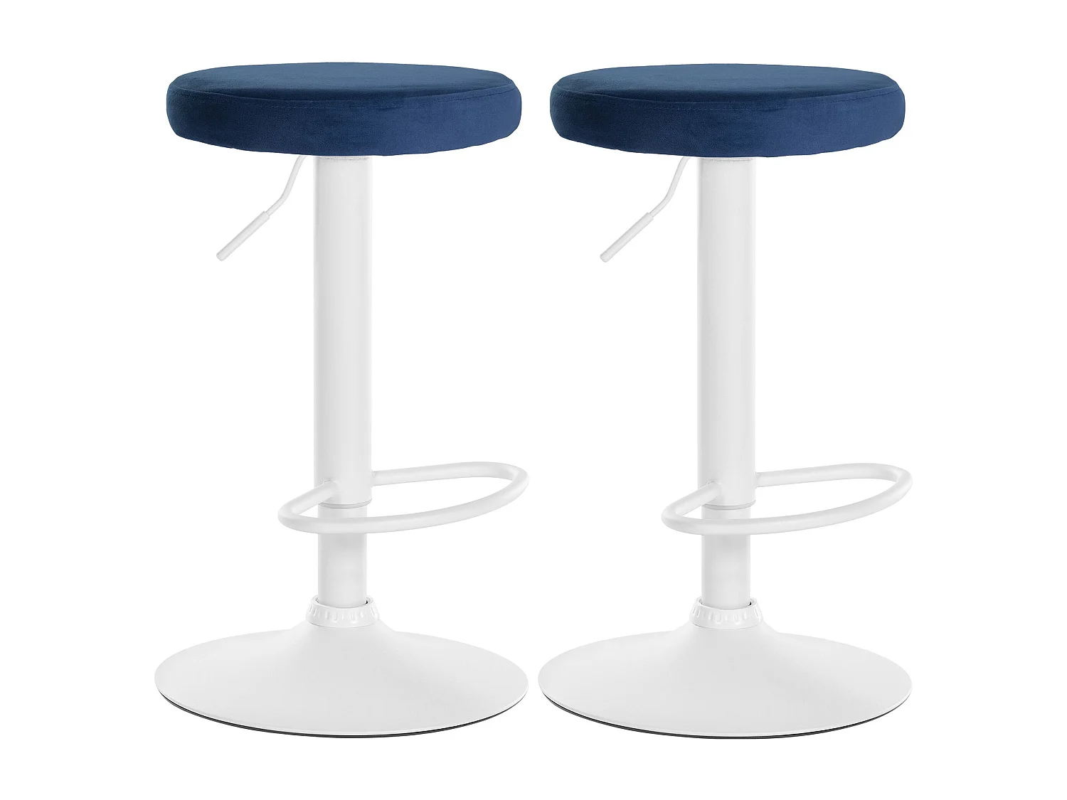 Lot de 2  Tabouret de bar - Velours & Métal blanc mat - Bleu - Ponte