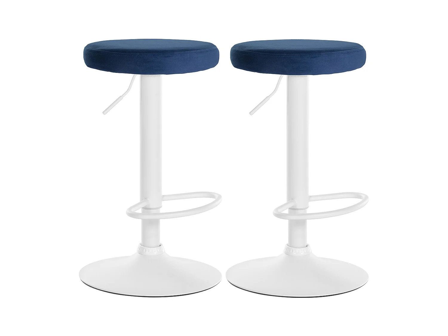 Lot de 2  Tabouret de bar - Velours & Métal blanc mat - Bleu - Ponte