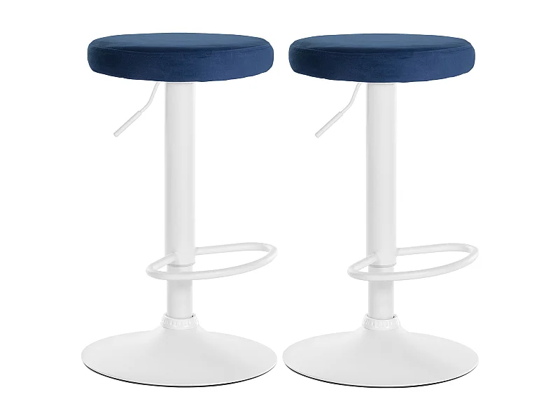 Lot de 2  Tabouret de bar - Velours & Métal blanc mat - Bleu - Ponte