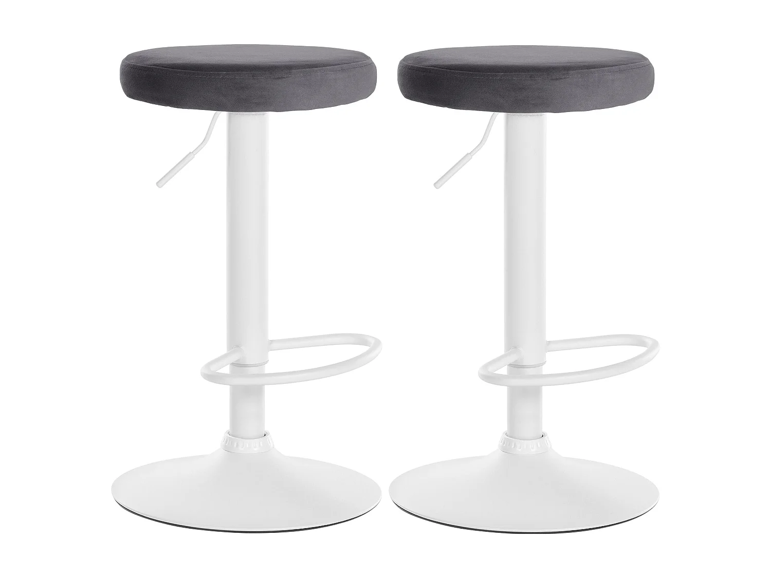 Lot de 2  Tabouret de bar - Velours & Métal blanc mat - Gris foncé - Ponte