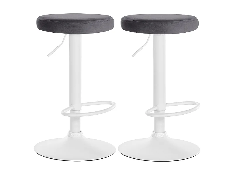 Lot de 2  Tabouret de bar - Velours & Métal blanc mat - Gris foncé - Ponte