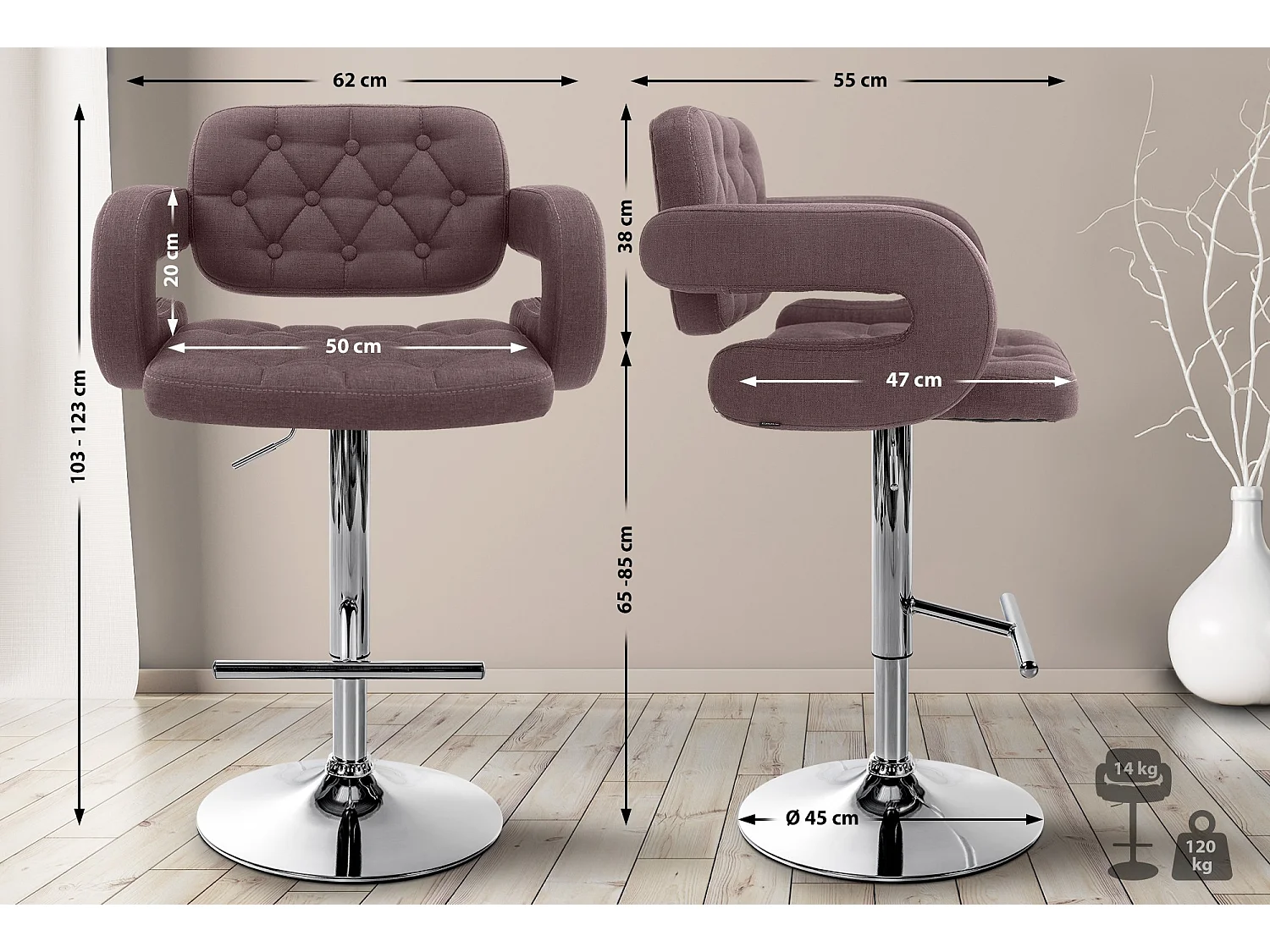 Tabouret de bar - Tissu & Métal - Marron - Dublin