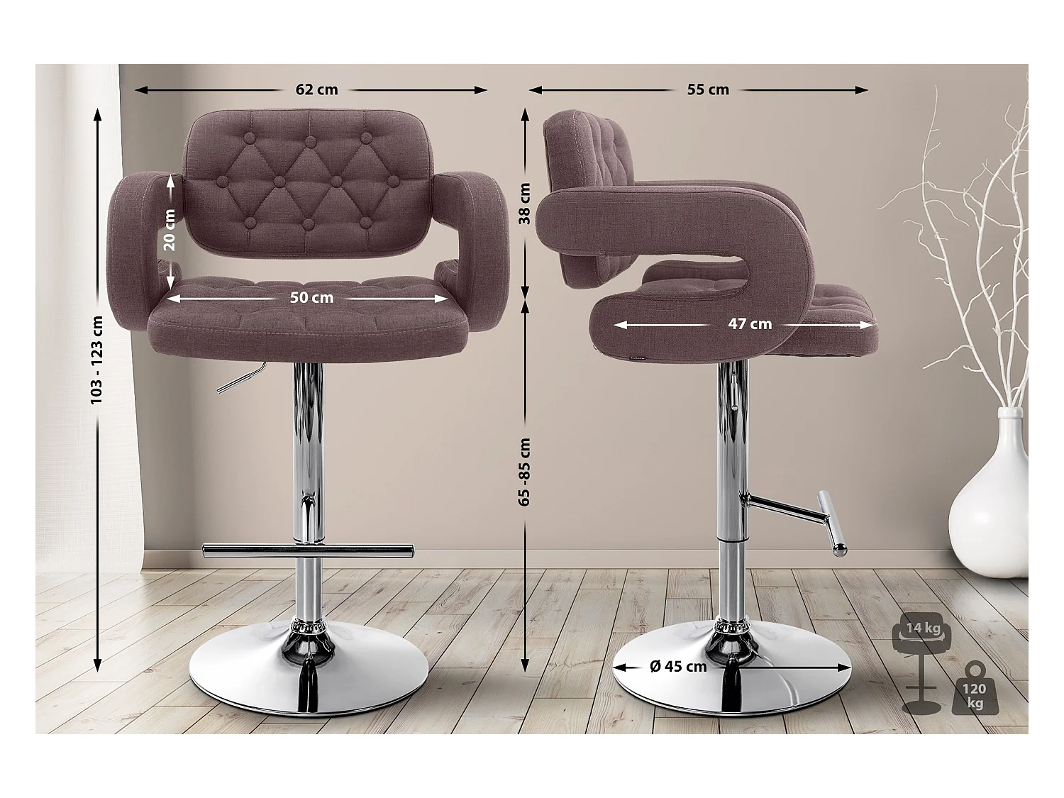 Tabouret de bar - Tissu & Métal - Marron - Dublin