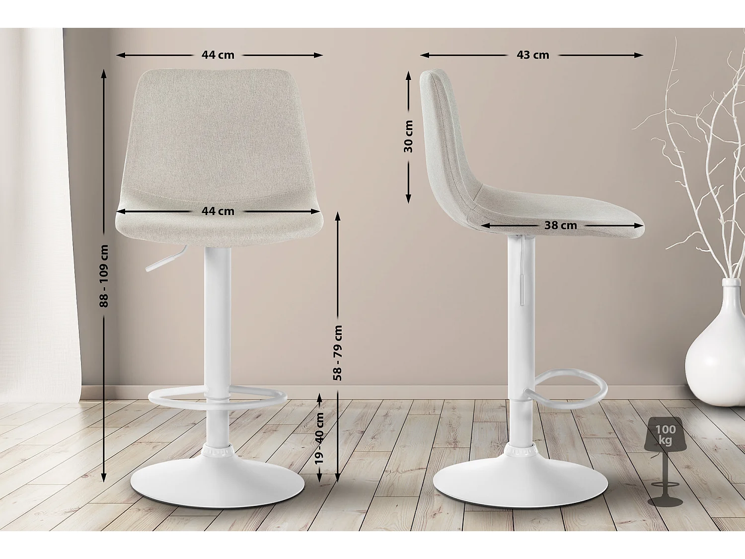 Tabouret de bar - Tissu & Métal - Crème - Divo