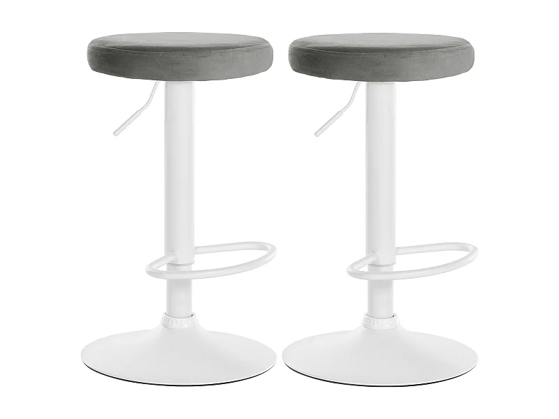 Lot de 2  Tabouret de bar - Velours & Métal blanc mat - Gris - Ponte