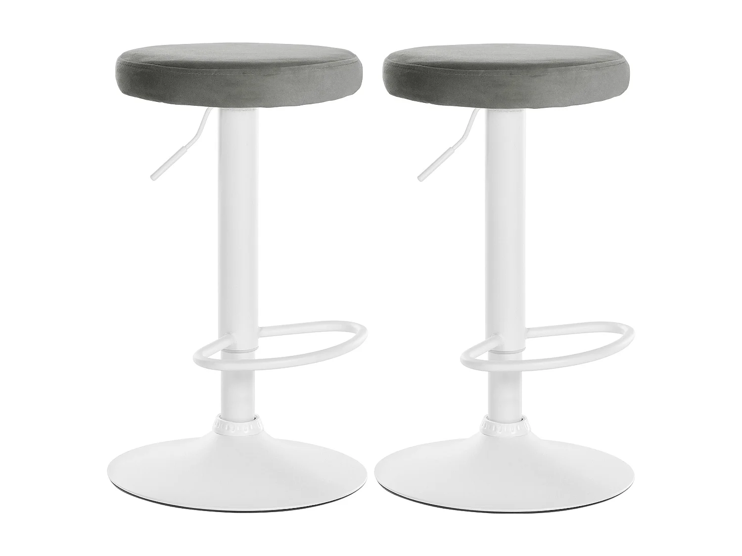 Lot de 2  Tabouret de bar - Velours & Métal blanc mat - Gris - Ponte