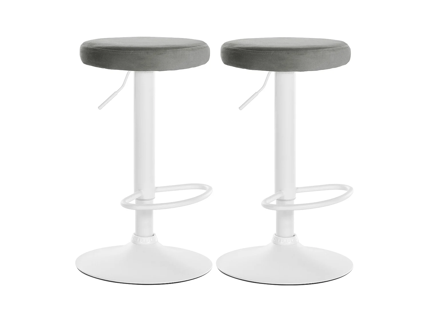Lot de 2  Tabouret de bar - Velours & Métal blanc mat - Gris - Ponte