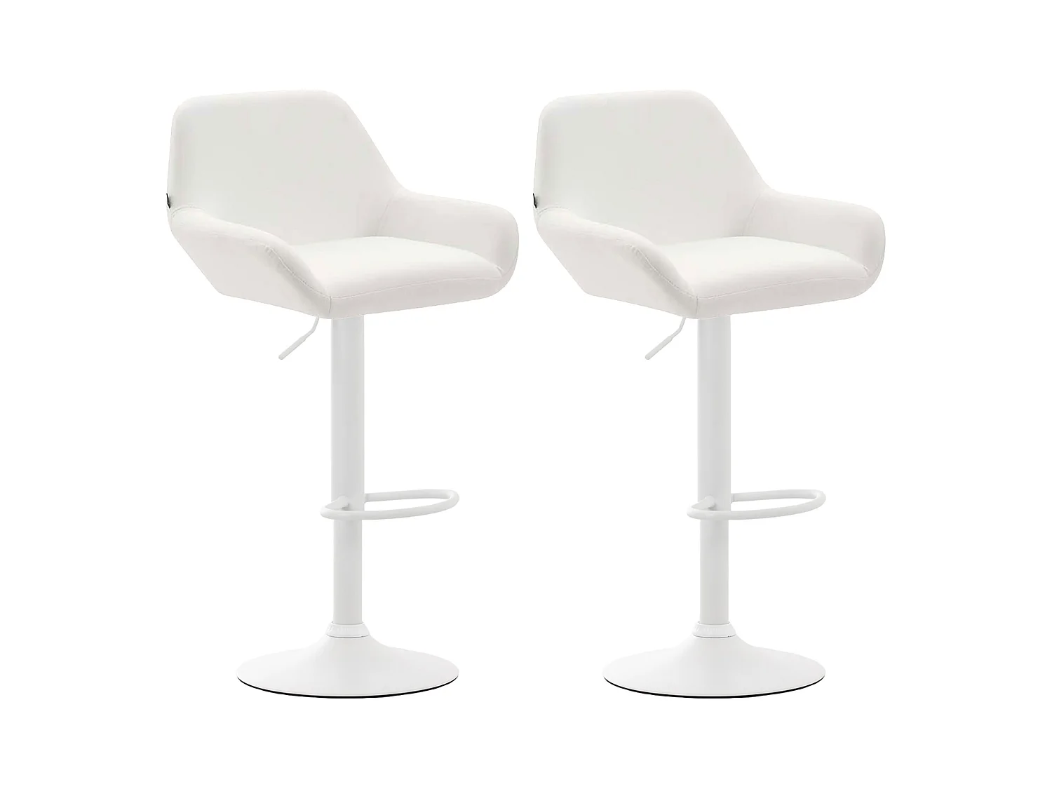 Lot de 2  Tabouret de bar - Similicuir (PVC) & Métal noir mat - Blanc - Braga