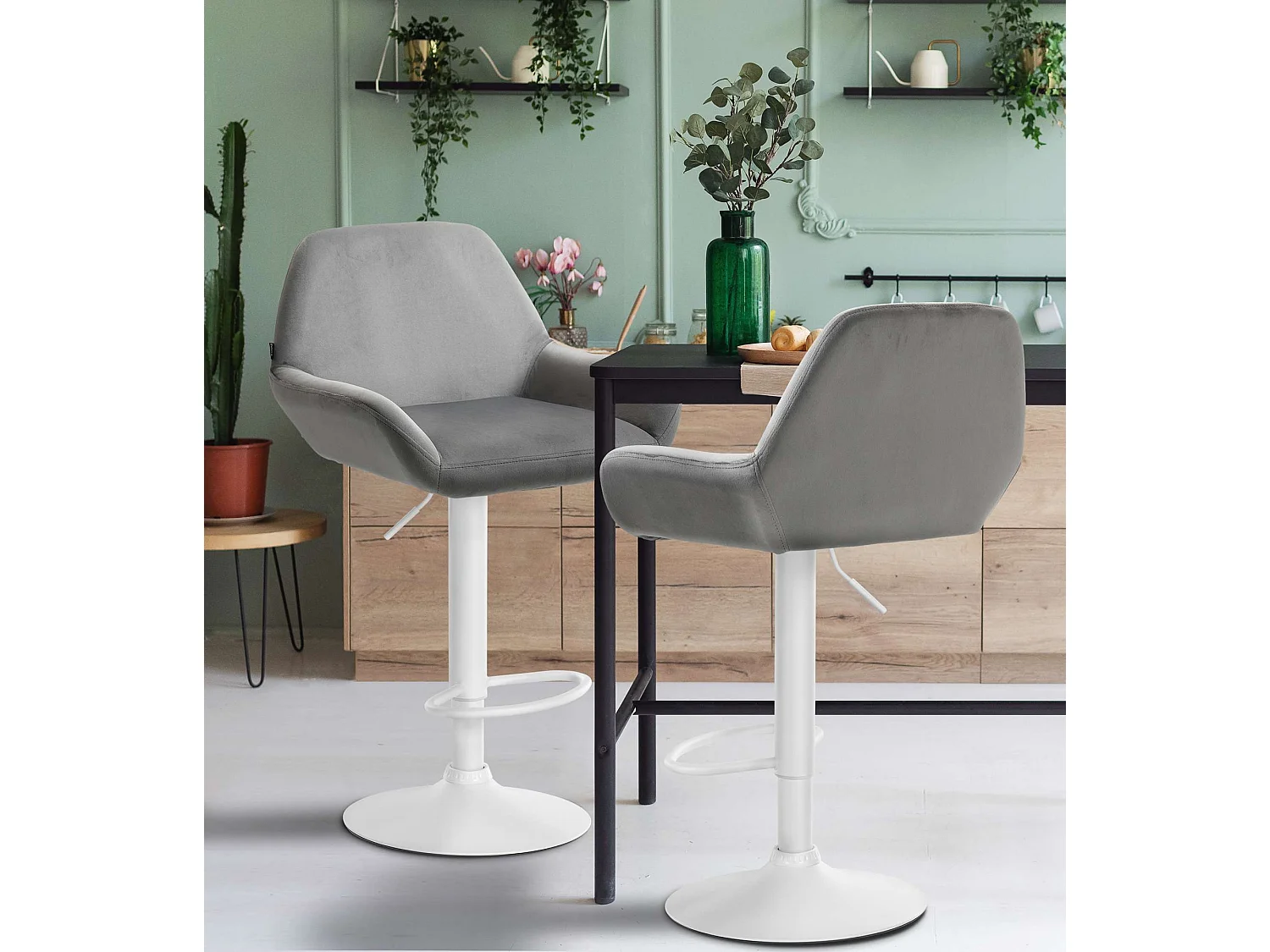 Lot de 2  Tabouret de bar - Velours - Gris - Braga
