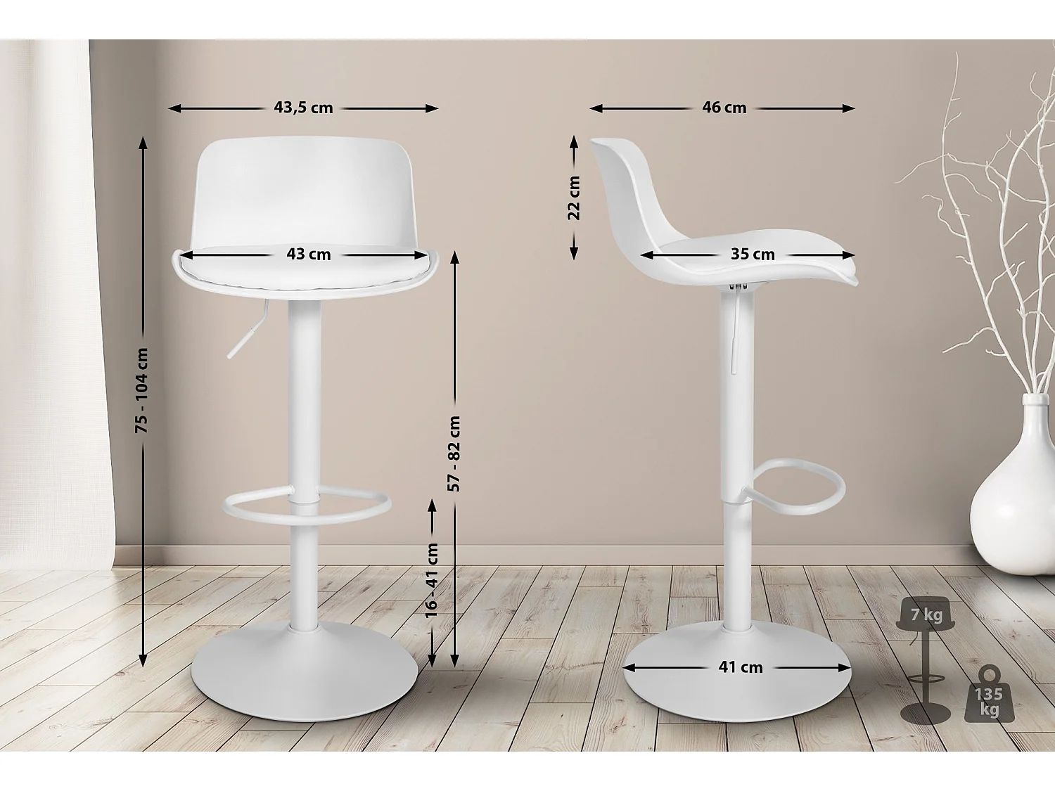Lot de 2  Tabouret de bar - Similicuir - Blanc - Almada