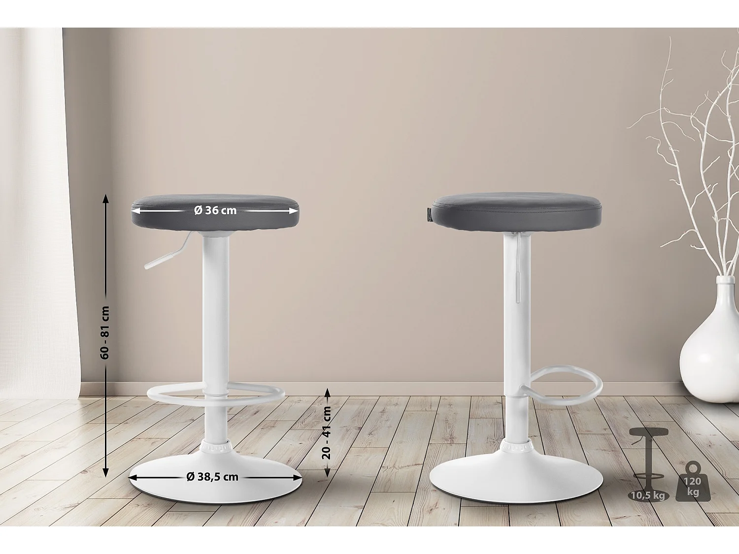Tabouret de bar - Similicuir & Blanc - Gris - Ponte