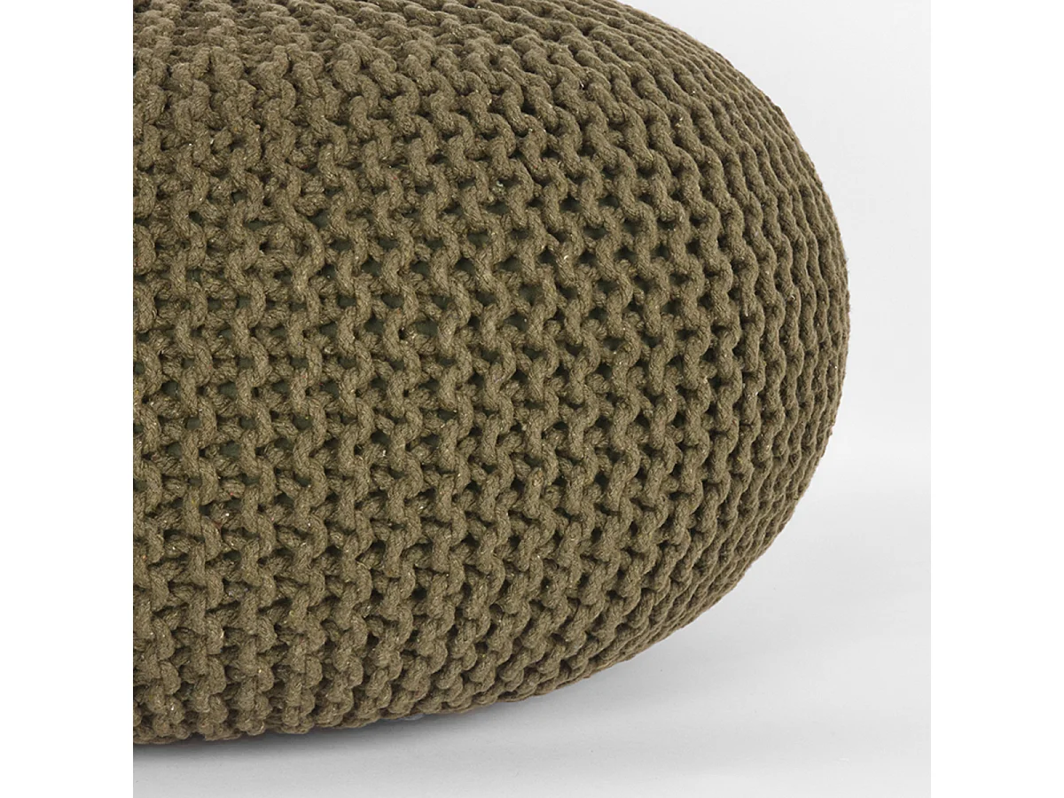 Pouf tricoté Coton L Vert d'armée