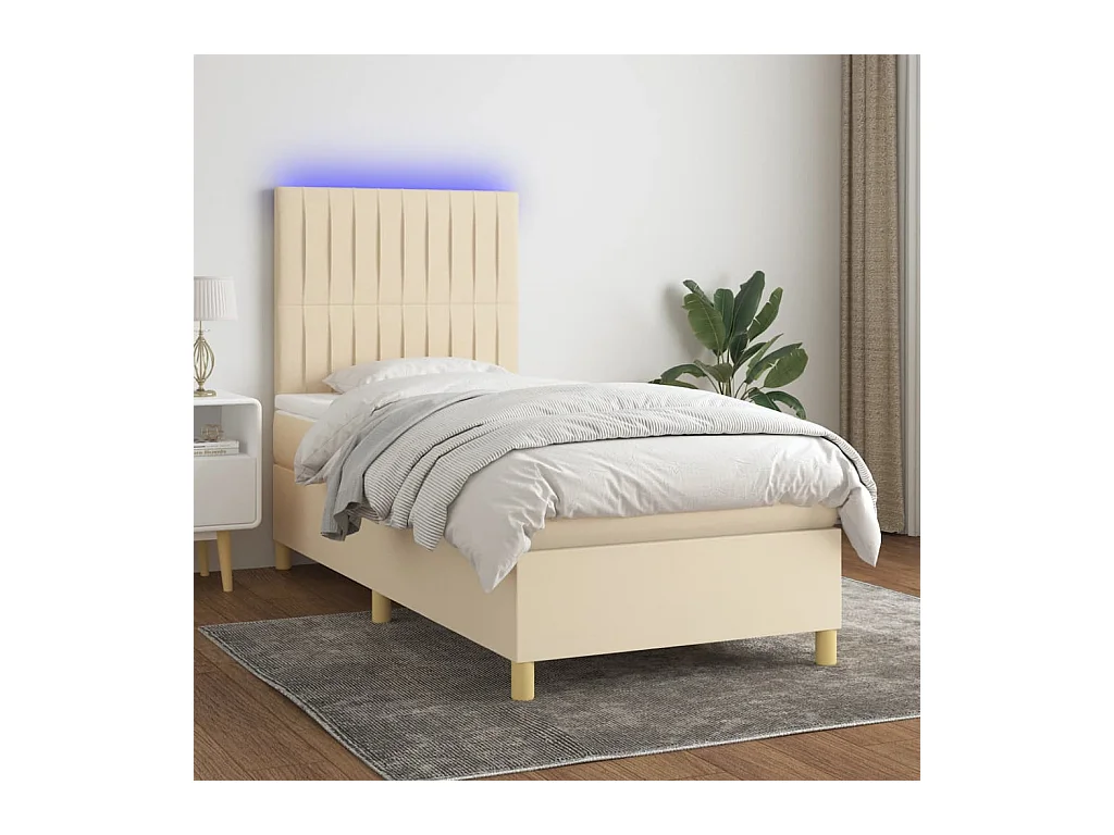 Letto a Molle con Materasso e LED Crema 80x200 cm in Tessuto