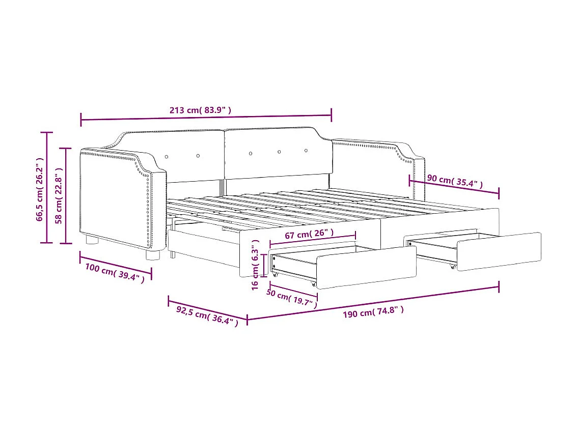 Divano Letto Estraibile Cassetti Grigio Chiaro 90x190cm Tessuto