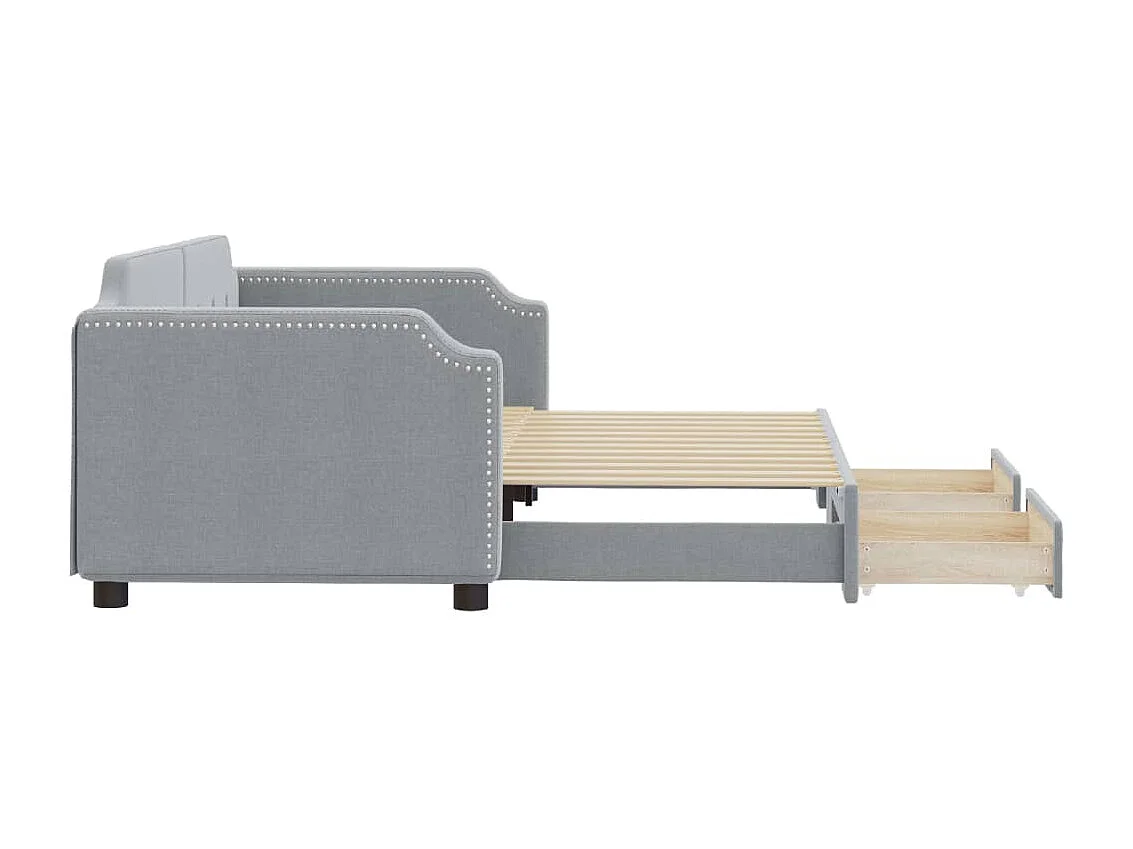 Divano Letto Estraibile Cassetti Grigio Chiaro 90x190cm Tessuto
