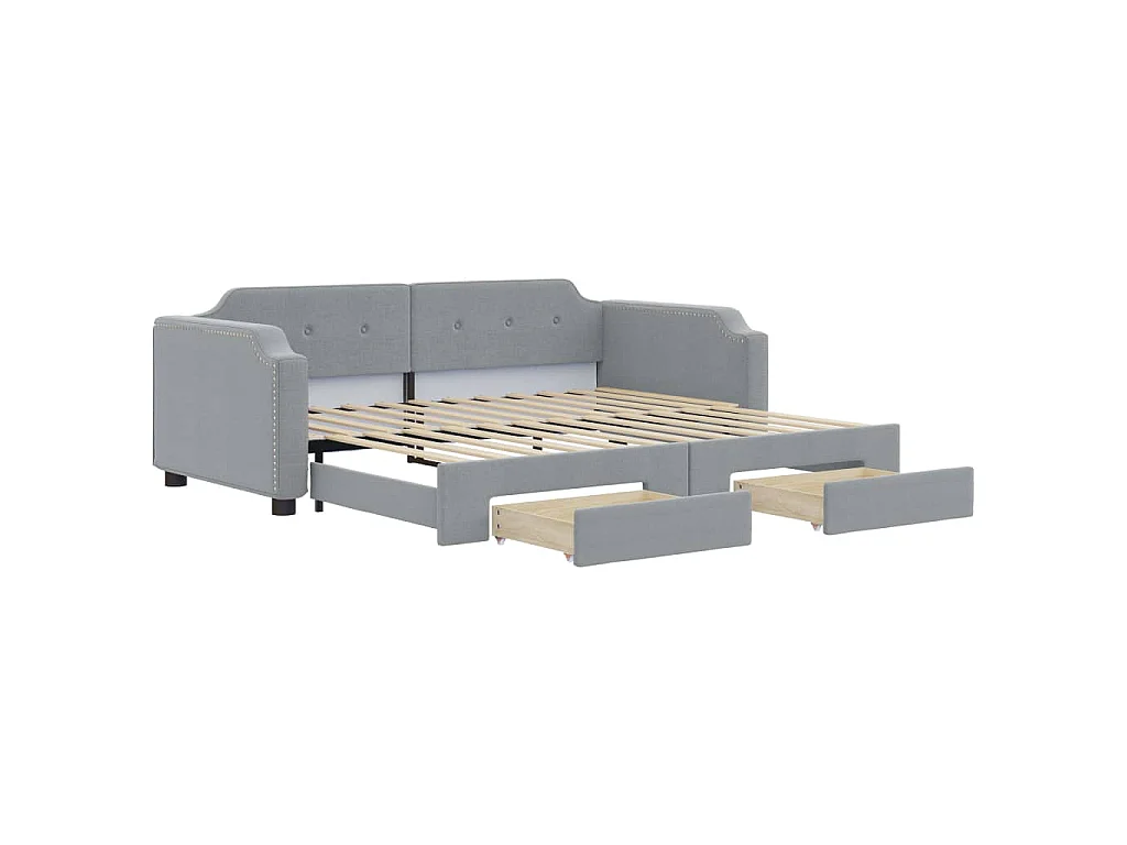 Slaapbank met onderschuifbed en lades 90x190 cm stof lichtgrijs