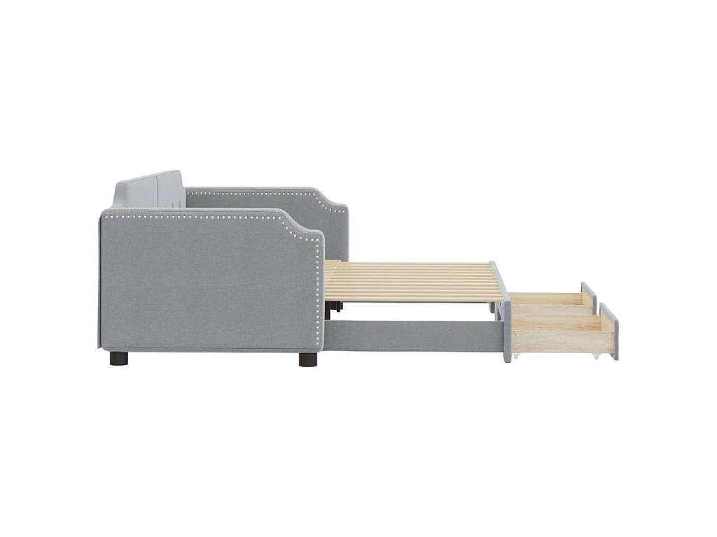 Slaapbank met onderschuifbed en lades 90x190 cm stof lichtgrijs