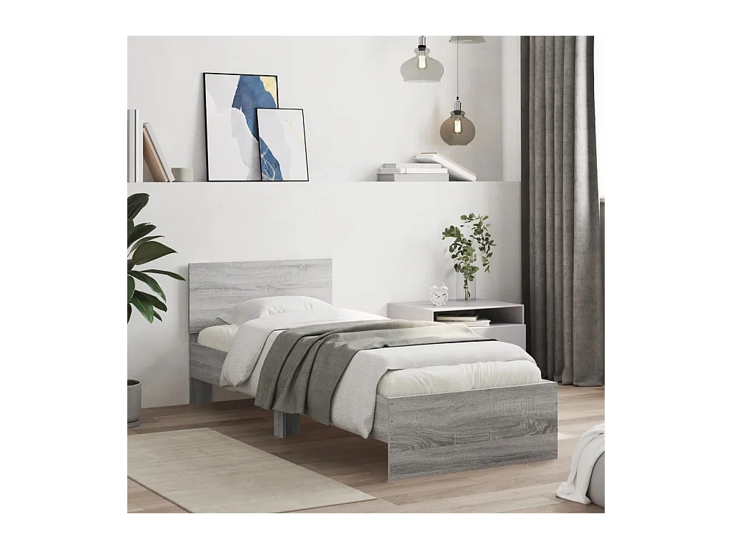 Bedframe met hoofdeinde bewerkt hout grijs sonoma 90x190 cm