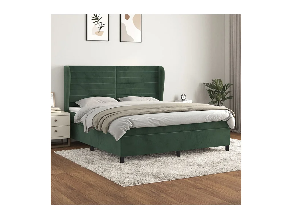 Sommier à lattes de lit et matelas Vert foncé 160x200cm Velours