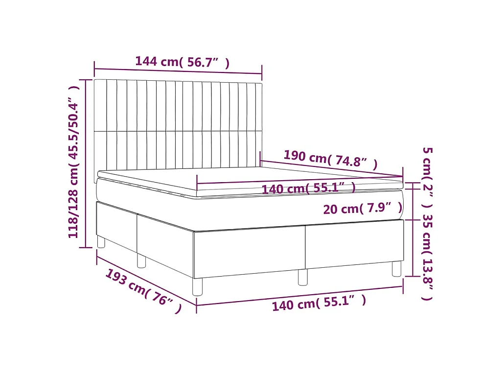 Boxspring met matras en LED stof blauw 140x190 cm