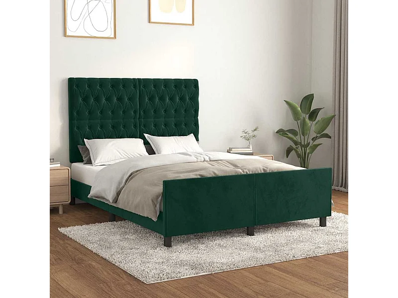 Cadre de lit sans matelas vert foncé 140x190 cm velours
