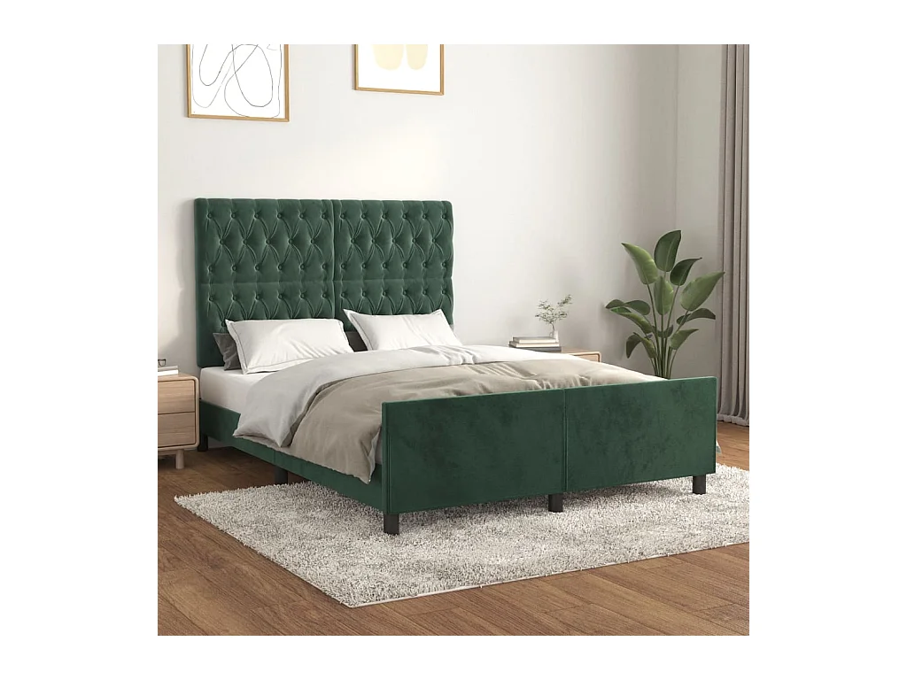 Cadre de lit sans matelas vert foncé 140x190 cm velours