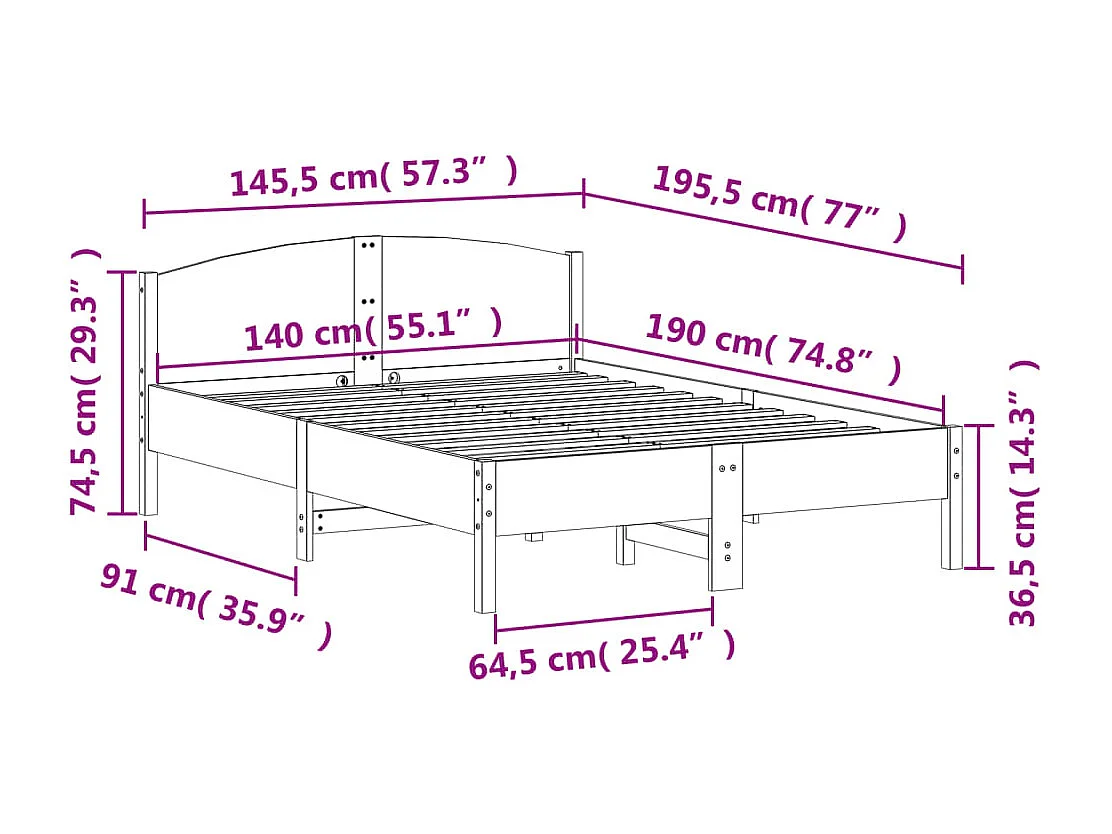 Cadre de lit sans matelas blanc 140x190 cm bois de pin massif