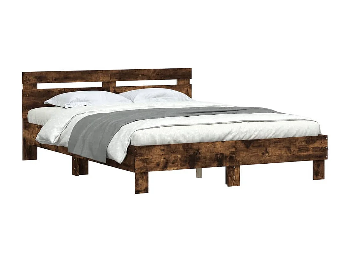 Bedframe met hoofdeinde en LED gerookt eikenkleurig 140x200 cm