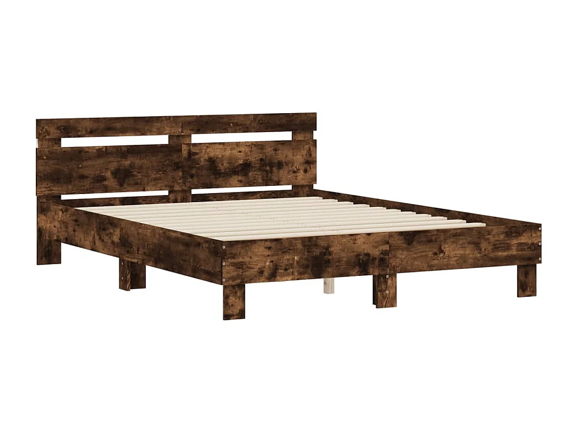 Bedframe met hoofdeinde en LED gerookt eikenkleurig 140x200 cm