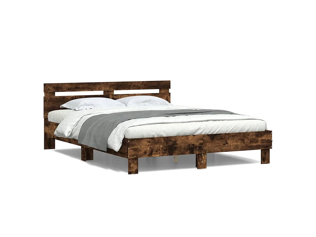 Bedframe met hoofdeinde en LED gerookt eikenkleurig 140x200 cm