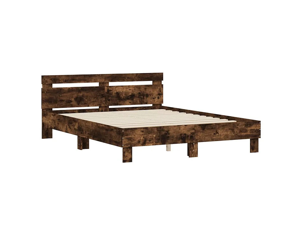 Bedframe met hoofdeinde en LED gerookt eikenkleurig 140x200 cm