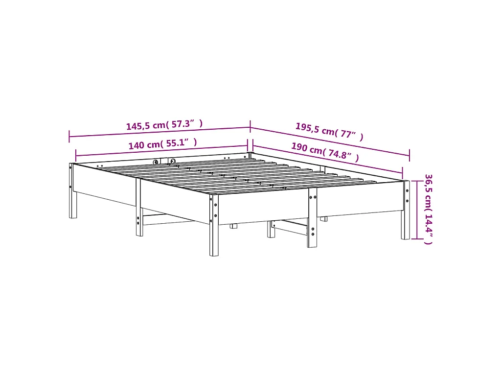 Cadre de lit sans matelas 140x190 cm bois de pin massif