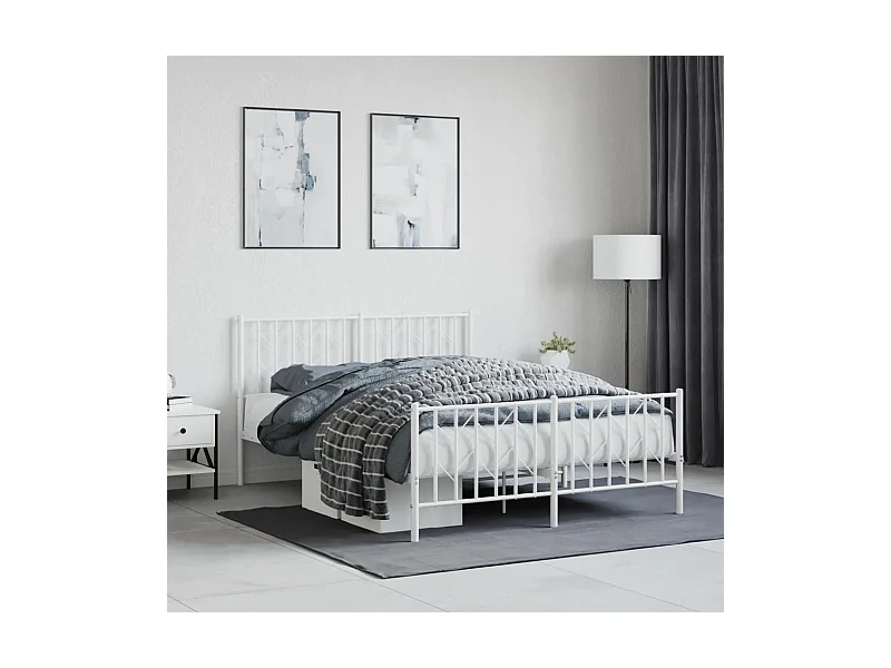 Bedframe met hoofd- en voeteneinde metaal wit 140x190 cm