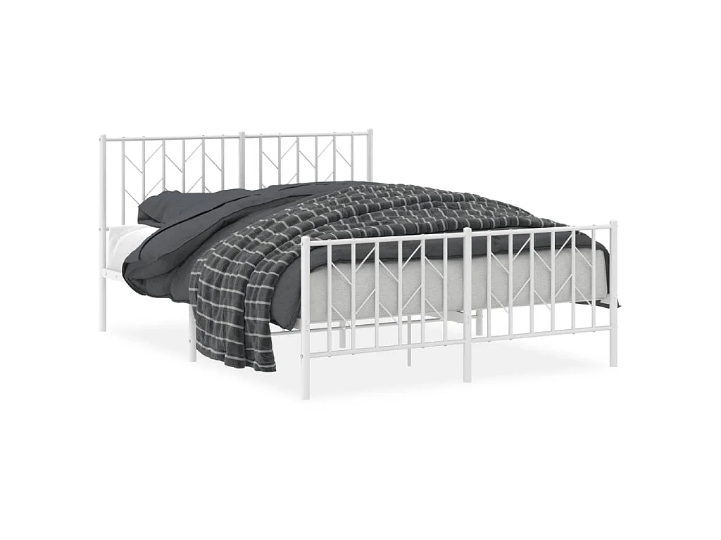 Cadre de lit métal sans matelas et pied de lit blanc 140x190 cm