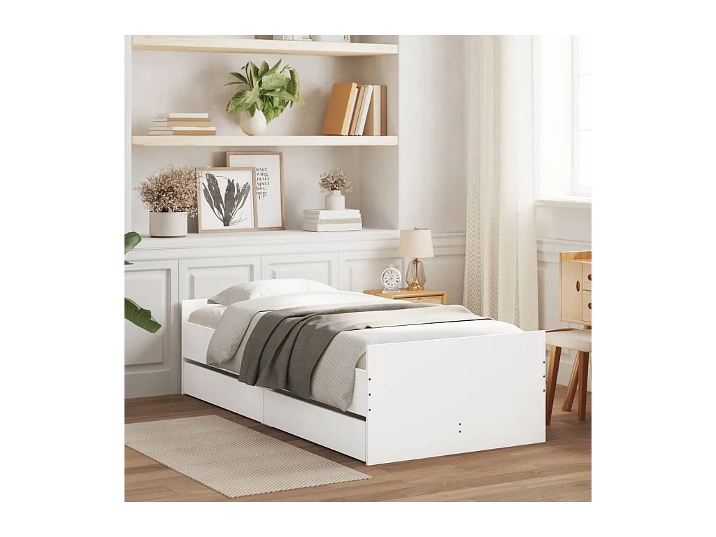 Cadre de lit avec tiroirs sans matelas blanc 90x200 cm