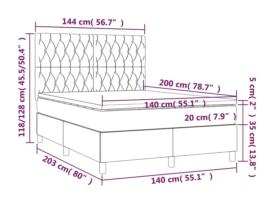 Sommier à lattes de lit matelas et LED Vert foncé 140x200 cm