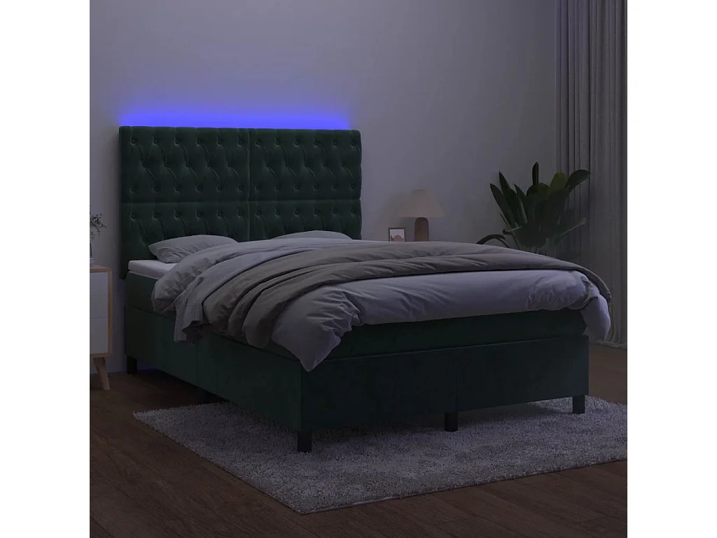Sommier à lattes de lit matelas et LED Vert foncé 140x200 cm